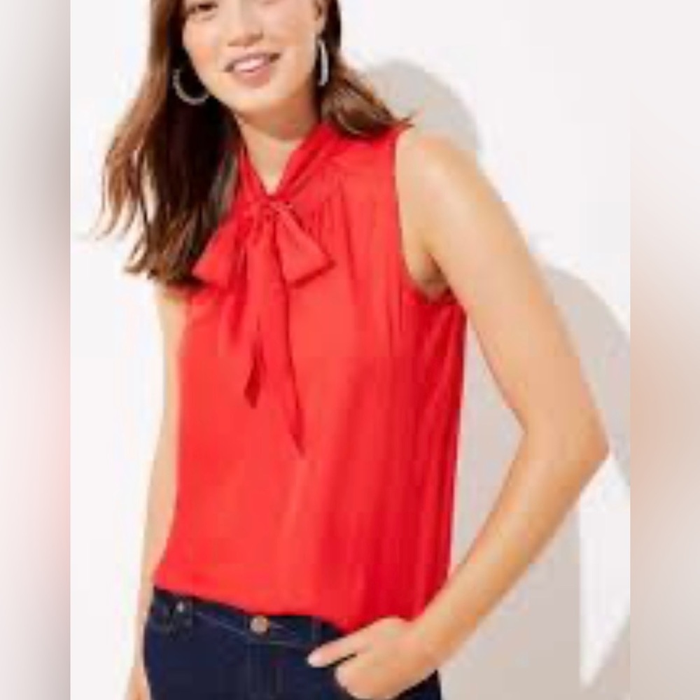 NWT Valerie Stevens Women’s Sleeveless Tie Neck Top SzS  Fiery Red Summer